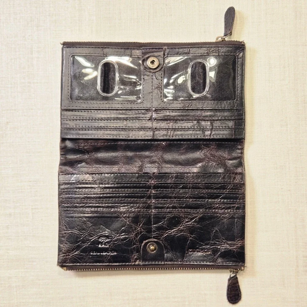 COCHOA Bifold Brown Distressed Zipper Pouch Travel RFID Blocking Leather Wallet